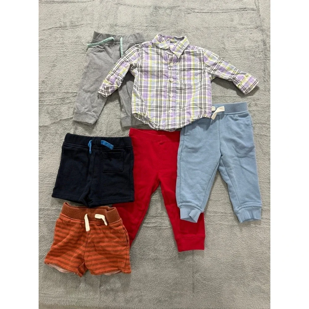 Baby Boys 6-12M Clothing Bundle 6pc Gymboree Primary Old Navy Dip Plaid‎ Joggers